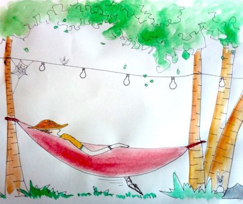 dessin femme faisant la sieste dans un hamac